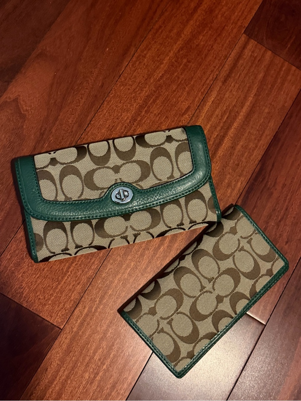 Coach Signature Canvas Wallet Set in Brown & Green
